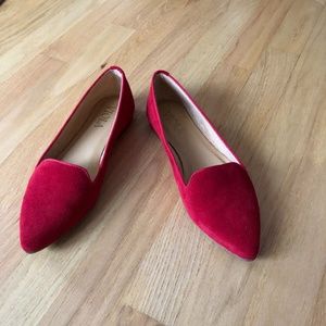 Pre-owned red leather suede loafers size 37/7